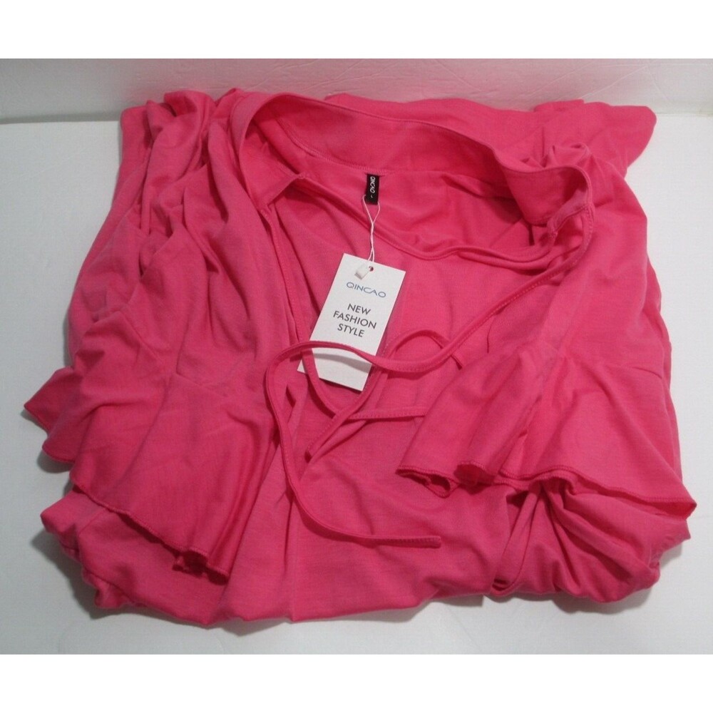 NWT QINCAO Pink Dress Size L Ruffle Sleeve Tiered - Picture 8 of 8